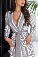 gebreide jurk / cardigan met riem grijs